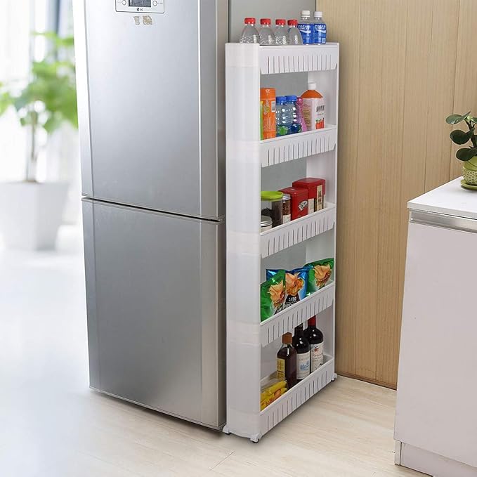 Laundry Room Organizer, Mobile Shelving Unit Organizer with 4 Large Storage Baskets, Gap Storage Slim Slide Out Pantry Storage Rack for Narrow Spaces, 4 Tier …-Ruum Studio Home