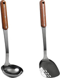 FJNATINH Stainless Steel Wok Spatula and Ladle Tool, Mirror Polished Cooking Utensils Set Metal Wok Accessories with Wooden Handle,Easy to Clean Kitchen Utensils,Black-Ruum Studio Home