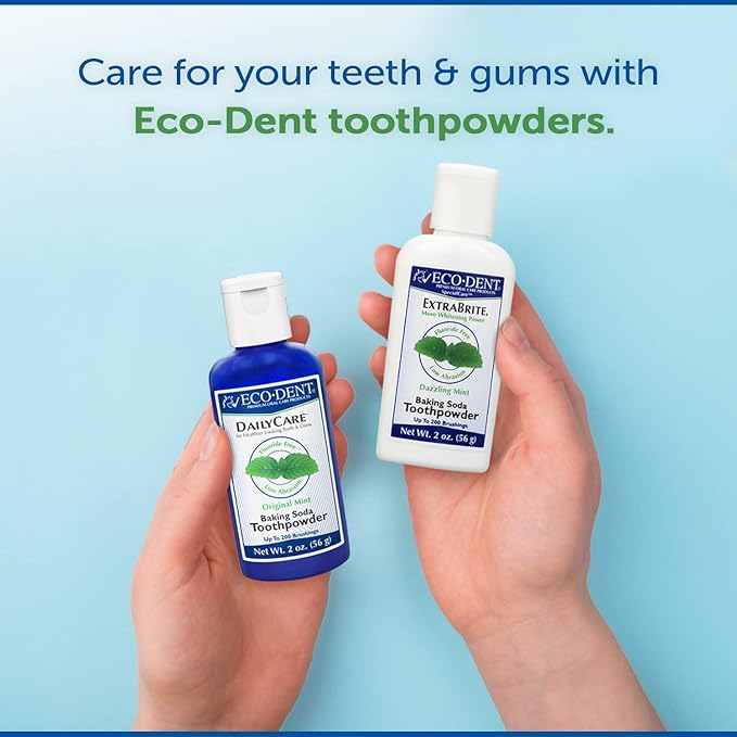 Eco-Dent DailyCare Baking Soda Toothpowder, Mint - Fluoride-Free Toothpaste Powder, SLS-Free Tooth Powder with Baking Soda, Minerals, and Essential Oils, Toothpaste Alternative, 2 Oz Ea (Pack of 3)-Ruum Studio Home