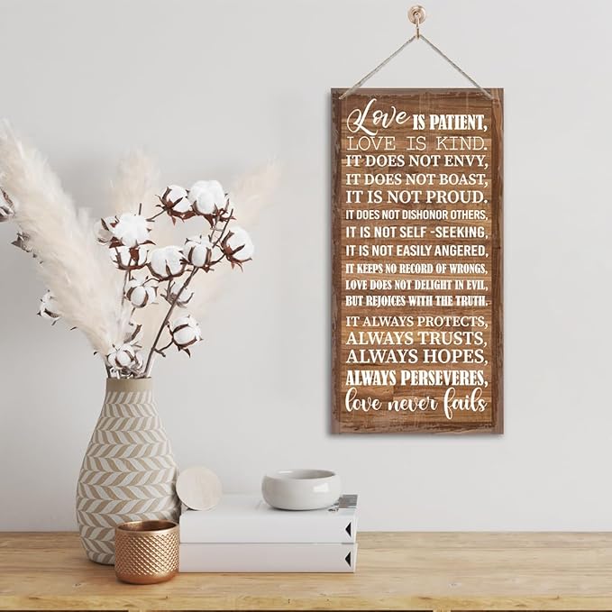 1 Corinthians 13:4-8 Inspirational Hanging Wood Decor Sign, Printed Wood Sign, Love is Patient, Love is Kind Quote, Hanging Bible Verses Woods Wall Signs, Rustic Home Decor Signs, Christian Gift I1-Ruum Studio Home