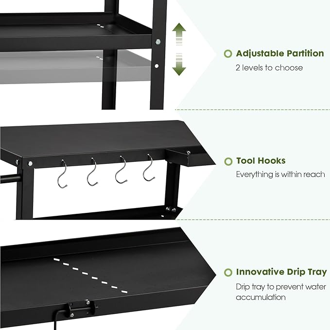 Outdoor Grill Cart Table,Indoor and Outdoor Pizza Oven Table,with 4 Movable Total Lock Casters, Hooks, Side Handle Multifunctional (Black)-Ruum Studio Home