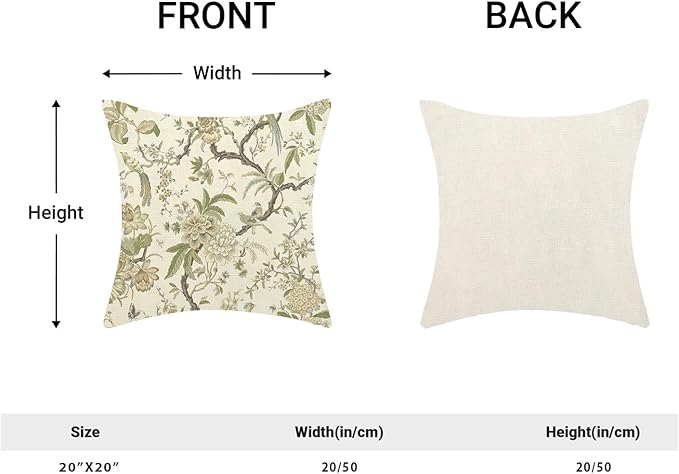 CXMEIFLY Spring Floral Birds Pillow Covers 20 x 20 Inch Set of 2 for Chinoiserie Flowers Decor Throw Pillows Sage Green Plant Outdoor Decorative Cushion Cases for Couch Bed Decorations-Ruum Studio Home