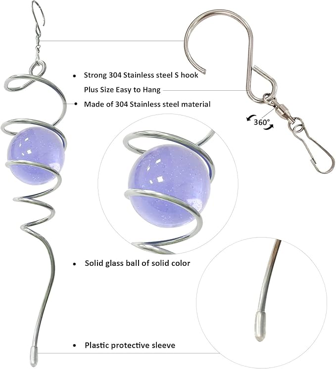 Gazing Ball Spiral Decorative Wind Spinner Sun Catcher 11inch Tail and 2 inch Glass Orb. Indoor Outdoor Garden Decoration Wind Sculptures-13 inch Height (Purple)-Ruum Studio Home