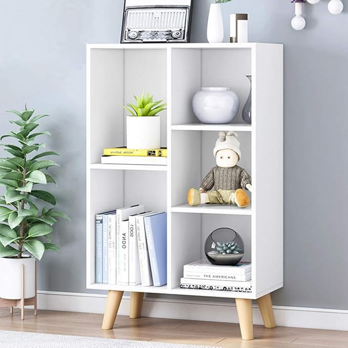 IOTXY Wooden Open Shelf Bookcase - 3-Tier Floor Standing Display Cabinet Rack with Legs, 5 Cubes Bookshelf, Warm White-Ruum Studio Home