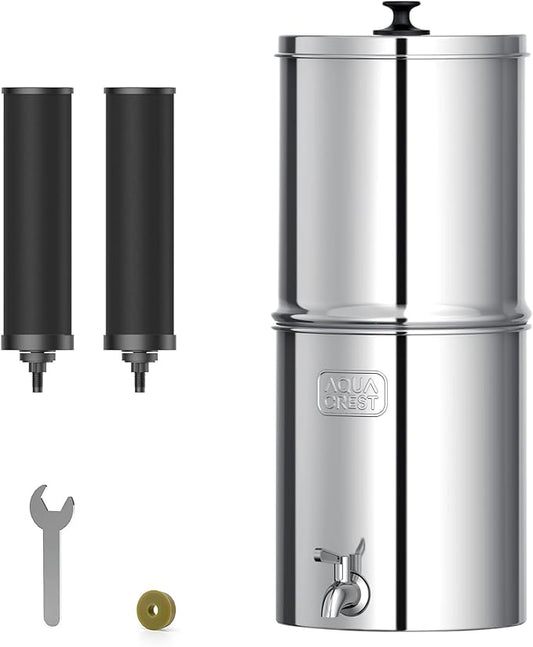 AQUA CREST Gravity Water Filter System, NSF/ANSI 42&372 Certified Black Carbon Filters, Reduce Lead and Up to 99% Chlorine, 2.25G, for Home, Camping, RVing, Off-Grid, Emergencies, AQ-TN-A-Ruum Studio Home
