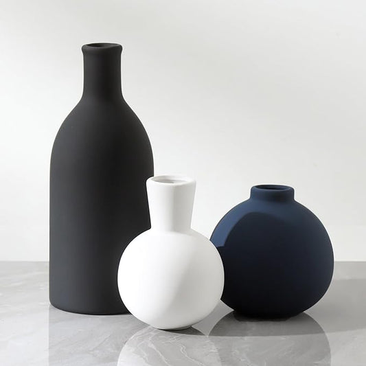Ceramic Vase Set of 3 | Vases Home Decor | Decorative Flower Table Rustic Vase Modern Decor Vase Neutral Pottery Vases for Entryway Mantel Living Room Kitchen Bedroom -Multicolor Modern-Ruum Studio Home