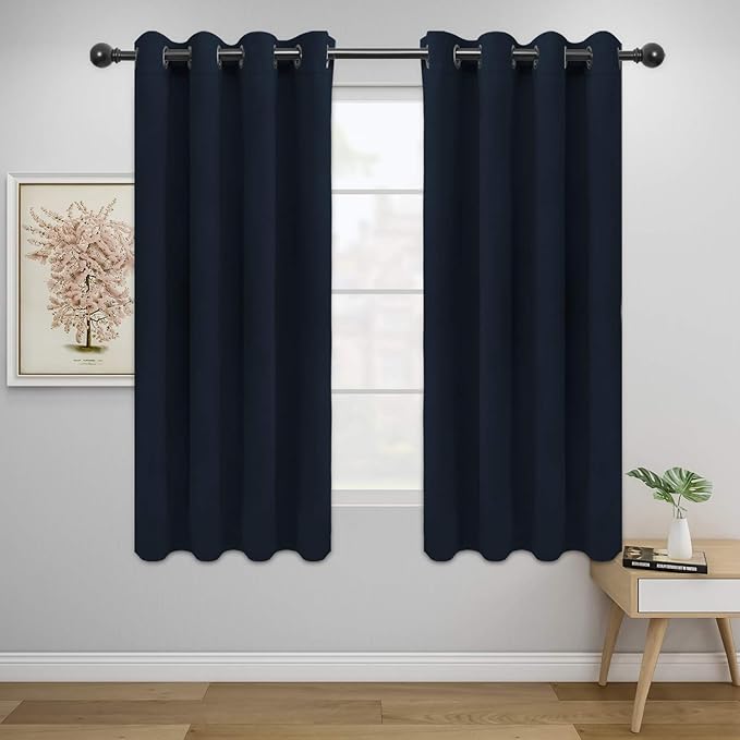 Easy-Going Blackout Curtains for Bedroom, Solid Thermal Insulated Grommet and Noise Reduction Window Drapes, Room Darkening Curtains for Living Room, 2 Panels (52x46 in,Navy)-Ruum Studio Home