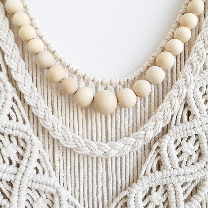 Achart Macrame Wall Hanging Large- Boho Wall Decor- large wall art- Wall Decor Living Room- Macrame Tapestry Boho Decor for Bedroom (Wooden Bead)-Ruum Studio Home