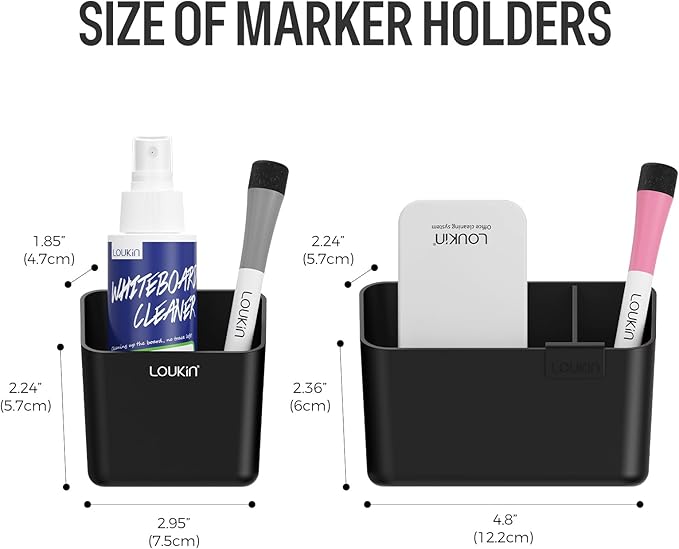 loukin Magnetic & Adhesive Dry Erase Marker Holder with Diver, 1 Small + 1 Mini, Magnetic Storage Organizer for Whiteboard or Refrigerators (Black)-Ruum Studio Home