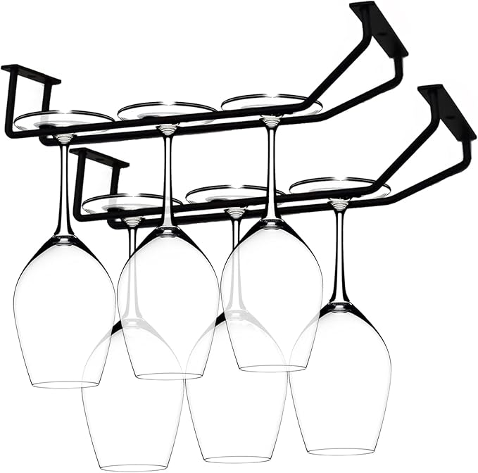 10.8 Inch Black Wine Glass Rack, Under Cabinet Wine Glass Holder Stainless Steel Stemware Rack - Hanging Stemware Holder for Cabinet Kitchen Bar, Set of 2-Ruum Studio Home