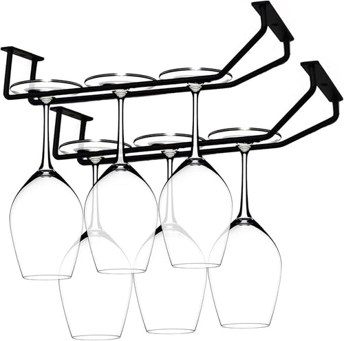 10.8 Inch Black Wine Glass Rack, Under Cabinet Wine Glass Holder Stainless Steel Stemware Rack - Hanging Stemware Holder for Cabinet Kitchen Bar, Set of 2-Ruum Studio Home