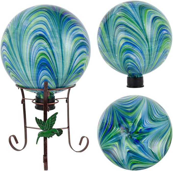 10" Diameter Gazing Ball with 8.5" Metal Stand Indoor Outdoor Glass Globe Sphere Festive Decor Yard Ornament Gazing Balls for Garden,Home,Lawn,Patio,Porch,Birthday Gift for Women(Green)-Ruum Studio Home
