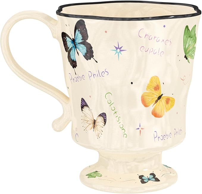 360ml -12.17oz Painted Butterfly Ceramic Mug - Cute Coffee Cup for Latte, Espresso - Gift for Women, Dishwasher Safe-Ruum Studio Home