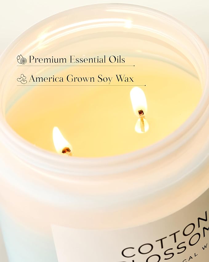 M&SENSE Clean Cotton Scented Candle - 19.4oz Natural Soy Wax Clean Cotton Blossom Scent Non Toxic Candle, 110-Hour Slow Burning 2-Wick Aromatherapy Home Fragrance Gifts for Home Decor-Ruum Studio Home