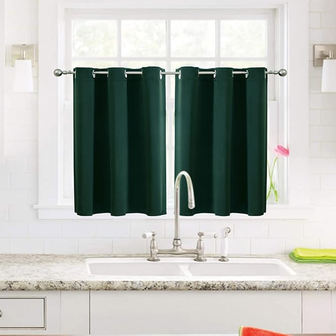 ChrisDowa Small Window Curtains for Kitchen and Bedroom - Grommet Short Thermal Insulated Room Darkening Curtains (2 Panels, Forest Green, 52 x 36 Inch)-Ruum Studio Home
