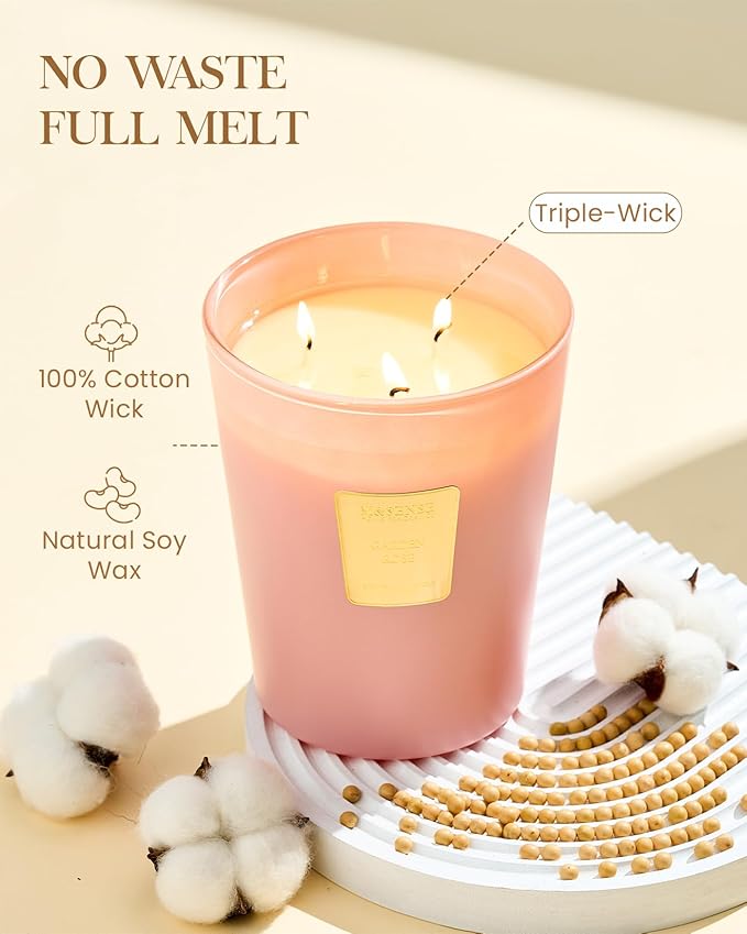 M&SENSE Garden Rose Scented Candle 35oz 150H Burn Time Long Lasting, 3-Wick Natural Aromatherapy Candle Highly Scented, Home Fragrance Housewarming Gifts-Ruum Studio Home