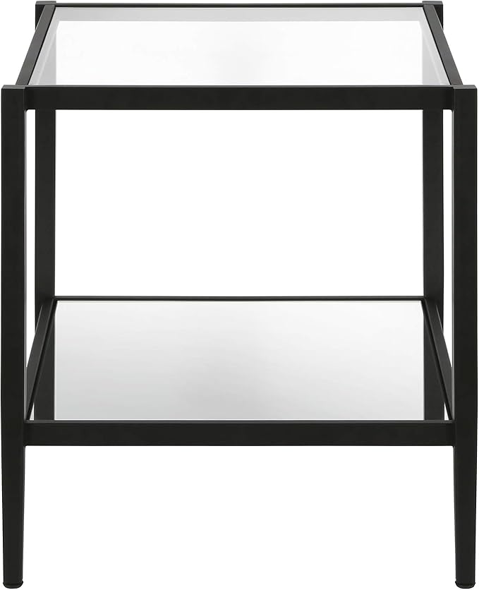 Henn&Hart 20" Wide Square Side Table with Mirror Shelf in Blackened Bronze, Table for Living Room, Bedroom-Ruum Studio Home