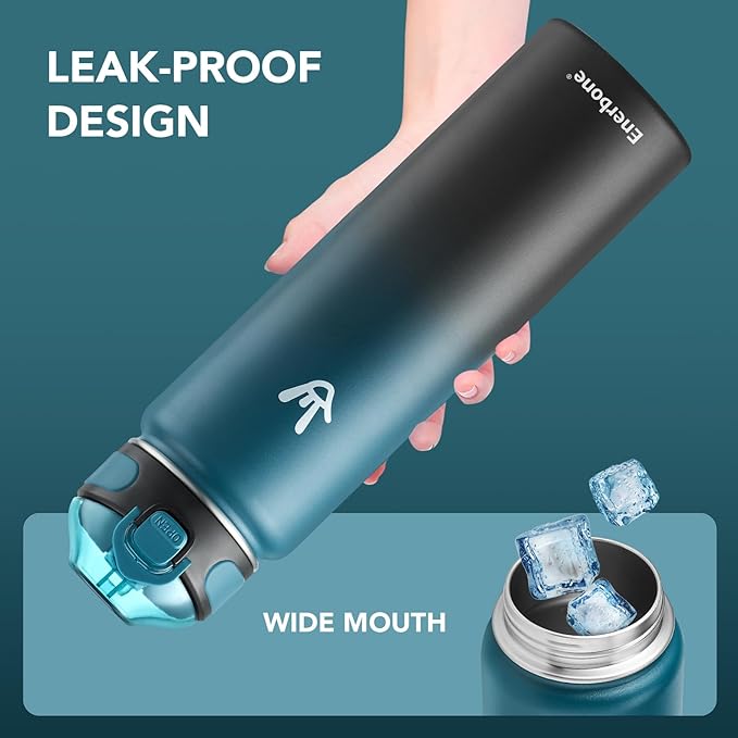 Enerbone 32 oz Insulated Water Bottle, Stainless Steel Bottle with Carrying Strap, Double-Wall Vacuum Insulation Design, Leakproof Sports Bottle with Straw, Keep Drinks Cold or Hot for Hours-Ruum Studio Home