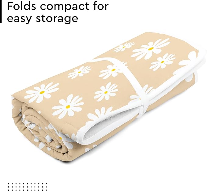 Encasa XO Ironing Mat/Pad (Large 48"x28") with 3mm Padding & Silicone Iron Rest for Steam Pressing on Tabletop or Bed - Heat Resistant, Portable, Quilting & Travel Blanket - Daisy Beige-Ruum Studio Home