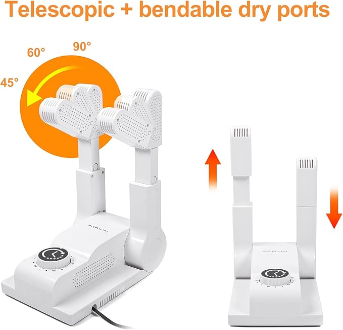 FORLIM Boot Dryer for Work Boots, Shoe Dryer with Heat Blower, Glove Dryer & Boot Warmer - 180° Adjustable Dry Rack - Telescopic Bendable Dry Ports - Intelligent Timer - White-Ruum Studio Home