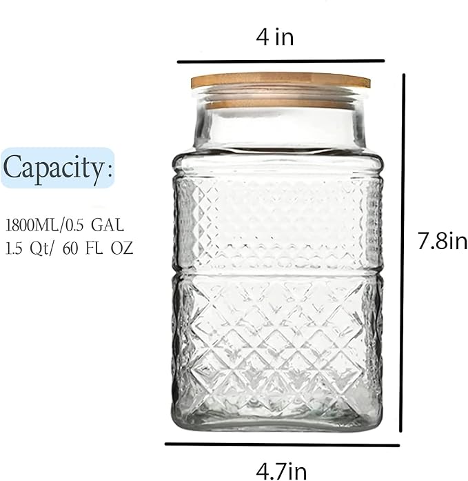 Large Glass Storage Jar, 2 Pack 60 FL OZ Glass Food Storage Containers with Bamboo Lid, Kitchen Containers Cereal Canisters Decorative Jar for Candy Snack Cookies Coffee Tea Nuts Airtight Glass Jars-Ruum Studio Home