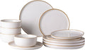 GBHOME Ceramic Dinnerware Sets for 4, 12 Pieces Stoneware Plates and Bowls Sets, Scratch Resistant Dishes, Dishwasher & Microwave Safe, Reactive Glaze-White-Ruum Studio Home