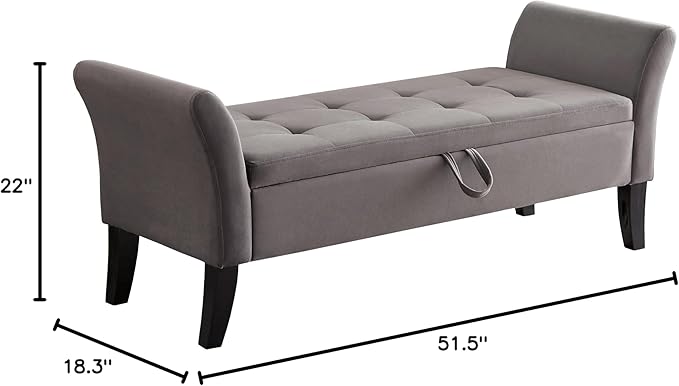 Furniliving 51” Bedroom Bench, End of Bed Bench with Button-Tufted Large Upholstered Storage Bench Ottoman Velvet Window Bench with Storage Shoe Cabinet Bench, for Bedroom, Entryway, Closet, Grey-Ruum Studio Home