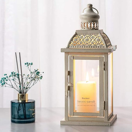 NEEDOMO 14.4" Lanterns Decorations Indoor, Hanging Candle Lantern Outdoor, Vintage Large Lantern Decor with Clear Glass, Metal Candle Holder for Home, Table, Patio, Rustic Farmhouse Wedding, Christmas-Ruum Studio Home