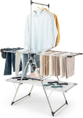 Tangkula Foldable Clothes Drying Rack, 2-Tier Laundry Drying Rack w/Tall Hanging Bar, Height Adjustable Gullwing, Freestanding Garment Stand for Indoor Outdoor Use-Ruum Studio Home