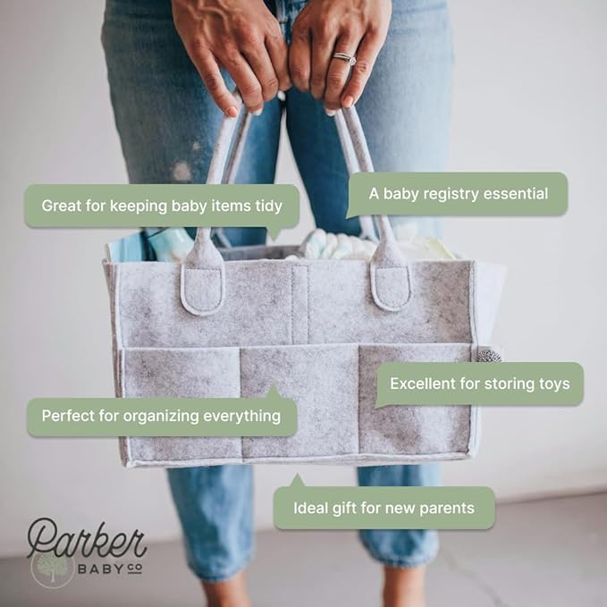 Parker Baby Co. Diaper Caddy - Nursery Storage Bin and Car Organizer for Diapers and Baby Wipes - Gray, Large-Ruum Studio Home