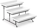 MALACASA 3 Tier Serving Trays for Party, Porcelain Serving Platters and Trays, 12 Inch Tiered Tray Stand, Fruit Tray, Trays for Serving Food, White Dessert Stand with Collapsible Sturdier Metal Rack-Ruum Studio Home