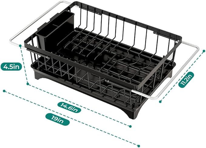 Expandable Dish Drying Rack in Sink, Adjustable Stainless Steel Rustproof Grip Handles Dish Rack Over The Sink, Dish Strainer with Drying Tray & Utensil Holder-Ruum Studio Home