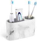 Luxspire Toothbrush Holder, 2 Slots Toothbrush and Toothpaste Holdersfor Bathrooms, Resin Toothbrush Holder Electric Toothbrush Stand for Vanity Countertop, Bathroom Accessories, Gravel White-Ruum Studio Home