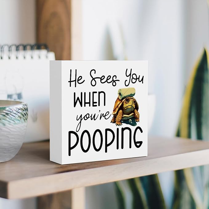 Funny Sea Turtle Bathroom Decor, Bathroom Beach Decoration, Are You Pooping Sign Funny Ocean Turtle Decor, Wooden Box Decor Sign for Home Farmhouse Office Living Room Table Shelf Tiered-Ruum Studio Home
