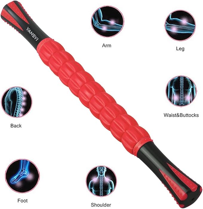Yansyi Muscle Roller Stick for Athletes - Body Massage Roller Stick - Release Myofascial Trigger Points Reduce Muscle Soreness Tightness Leg Cramps & Back Pain for Physical Therapy & Recovery (Red)-Ruum Studio Home