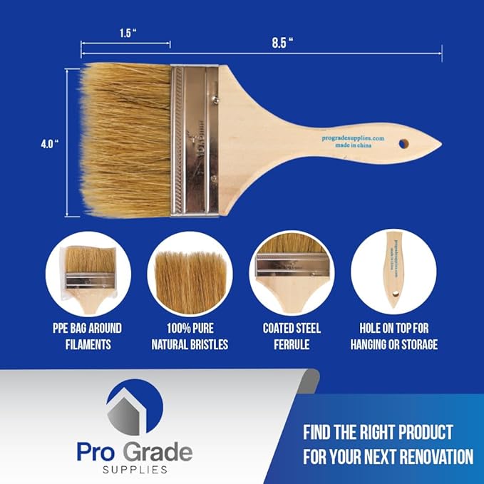 Pro Grade - Chip Paint Brushes - 24 Ea 4 Inch Chip Paint Brush Light Brown-Ruum Studio Home