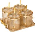 Acrylic Condiment Spice Jars,Condiment Spice Box With Lids and Spoons and Tray,Clear Plastic Condiment Canisters,Seasoning Box 4 Pack,Seasoning Box Set for Kitchen to Storage Salt,Paprika,Sugar-Ruum Studio Home