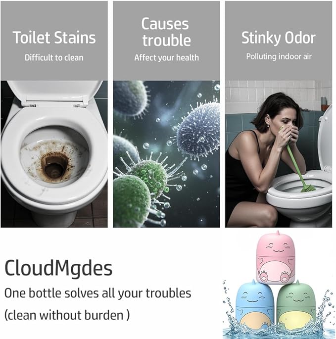 Cute Dinosaur-Shaped Toilet Bowl Cleaner Bottle, Bathroom Toilet Tank Cleaner with Ocean, Jasmine, and Peach Scent,Three bottles can be used for 9 months (1, Three colors and three bottles)-Ruum Studio Home