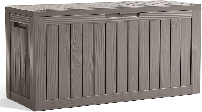 80 Gallon Resin Deck Box, Lockable Patio Outdoor Storage Box for Furniture, Garden Tools and Tools Storage, Waterproof Outside Storage Boxes - Grey-Ruum Studio Home