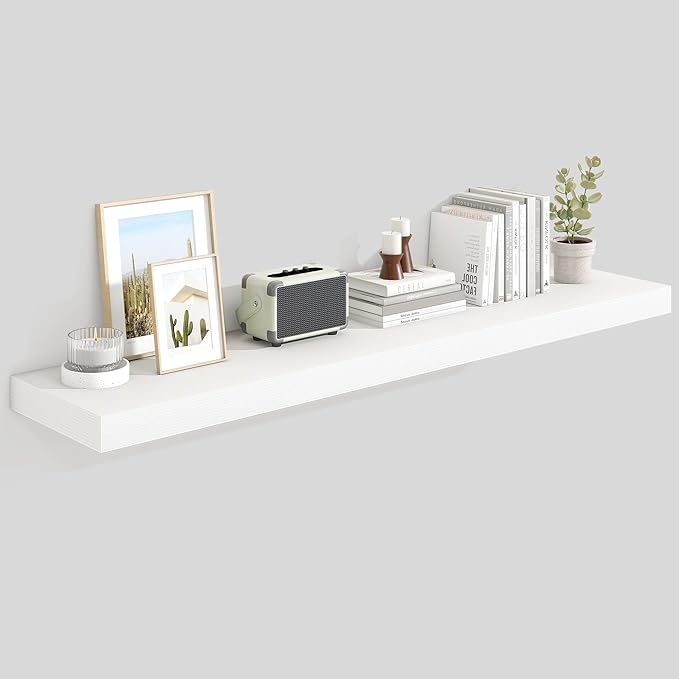 Heimlove 55 Inch Floating Shelves for Wall,10 Deep Large White Wall Shelf with Heavy Duty Brackets,Wall Mounted Storage & Display Shelves for Bedroom,Living Room,Kitchen,Office-Ruum Studio Home