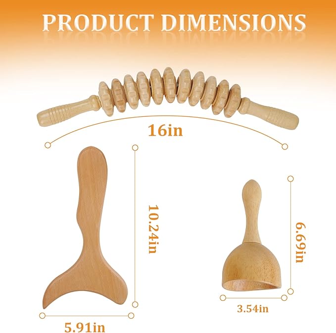Liitrton Wood Therapy Fasci Massage Tools Curved Wooden Massage Roller Cellulite Reduction and Muscle Tension (Wood 3-in-1)-Ruum Studio Home