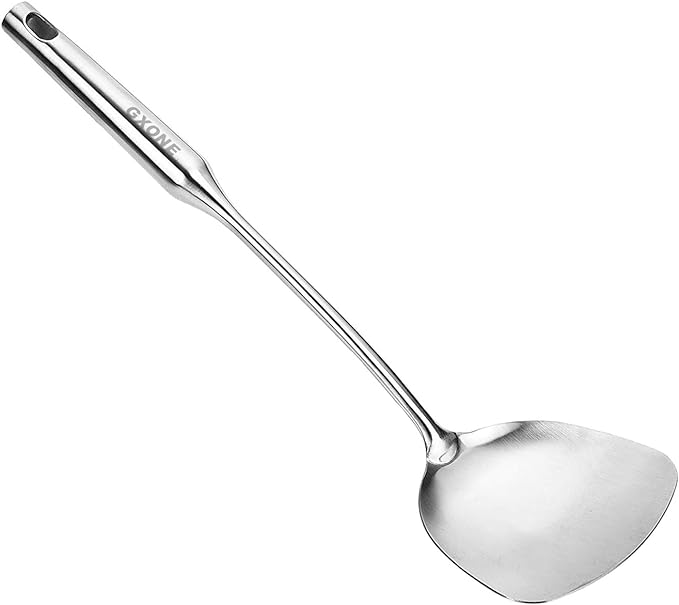 Wok Spatula Stainless Steel, Wide Metal Spatula with Hollow Long Handle Wok Utensils,Silver/14.7Inch-Ruum Studio Home