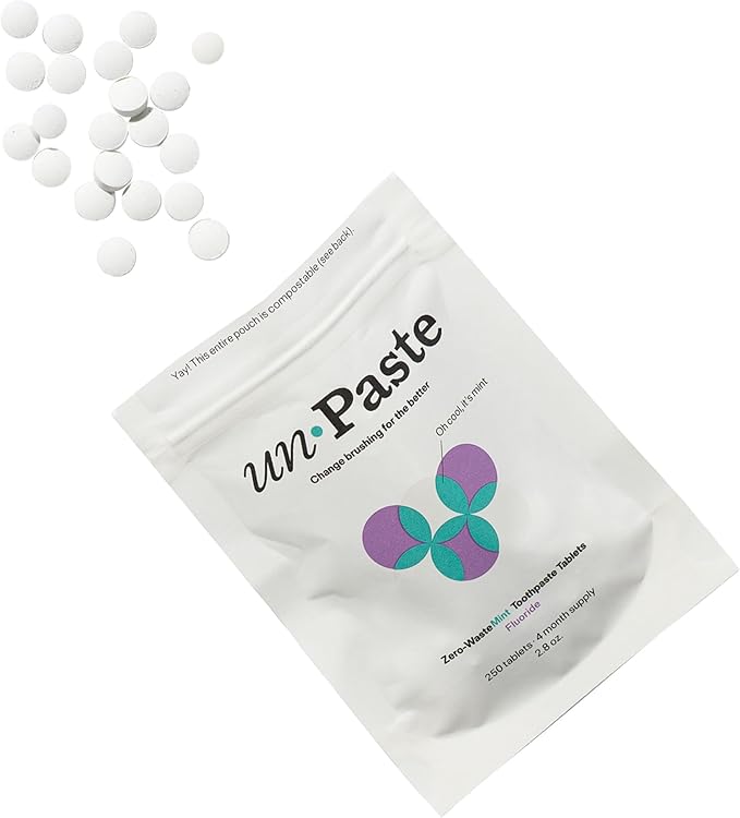 New Formula, Unpaste Toothpaste Tablets, Fluoride Mint, Xylitol Free, Vegan, Plastic Free, Travel-Friendly, Resealable Packet, 250ct, 4 Month Supply-Ruum Studio Home