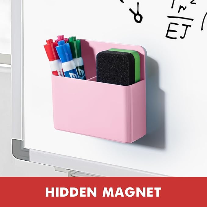 BEYGORM 2 Pack Plastics Magnetic Pen Holder for Refrigerator, Dry Erase Marker Holder for Whiteboard，Magnet School Locker Organizer Accessories, Pencil Cup, Pen Caddy, Classroom Organization(Pink)-Ruum Studio Home