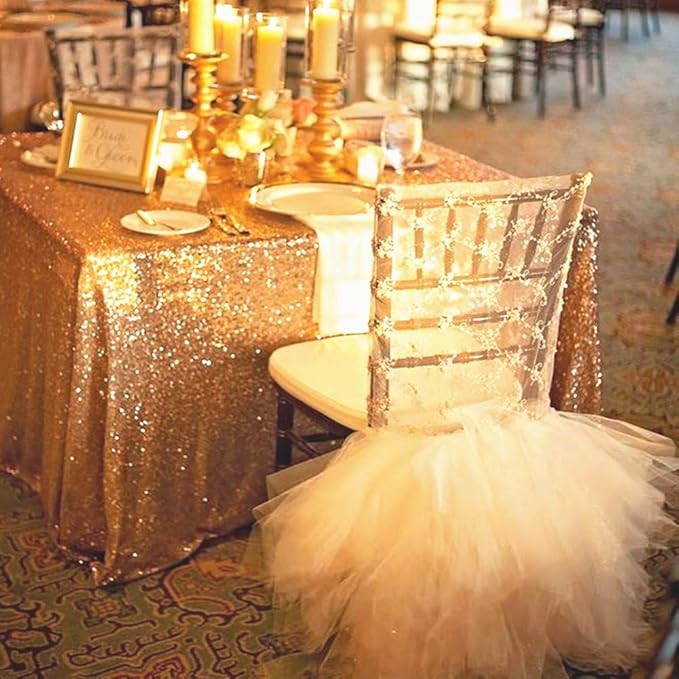 SquarePie Sequin Tablecloth 90 x 156 Inch Gold Sparkly Table Linen for Wedding Party-Ruum Studio Home