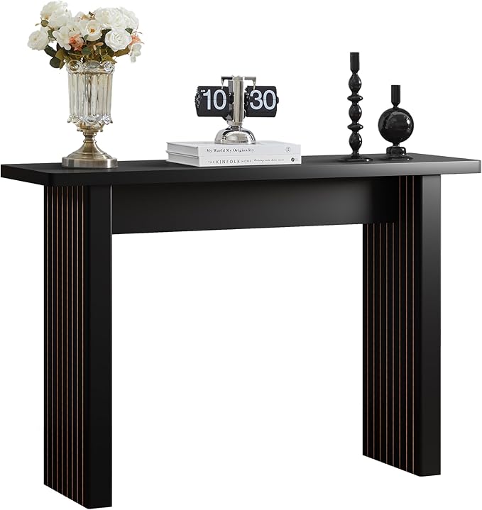 AVZEAR Mid Century Narrow Entryway Console Table, 43.3" Fluted Wood Couch Table Behind Sofa Long and Skinny for Living Room Hallway Entrance Foyer, Black-Ruum Studio Home