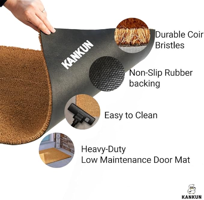 KANKUN Coco Coir Door Mat with Heavy Duty Backing, Welcome Doormat (17" x 30"), Doormat Entrance (Oh Hello)-Ruum Studio Home