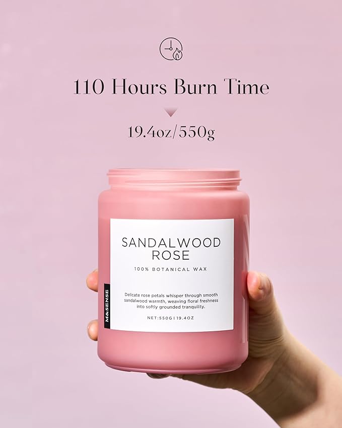 M&SENSE Sandalwood Rose Scented Candle 19.4oz 110 Hours Long Lasting Burn Natural Soy Wax Strong Scented Candle for Home, 2 Wick Home Fragrance Slow Burning Housewarming Gifts for Men Women-Ruum Studio Home