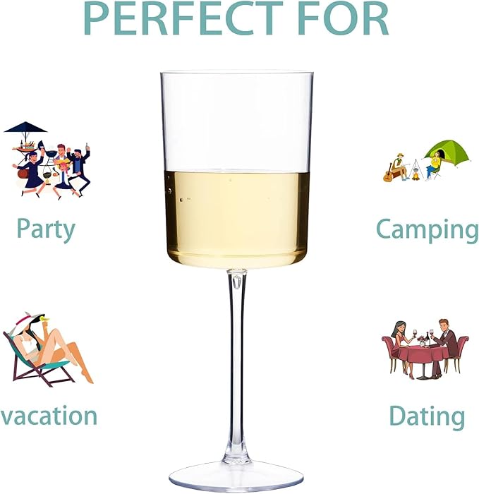 Ciaell 12 Pack Clear Plastic Wine Glasses - 10 Oz Disposable Wine Glasses with Stem for Parties & Weddings & Poolside & Outdoors & Camping-Ruum Studio Home