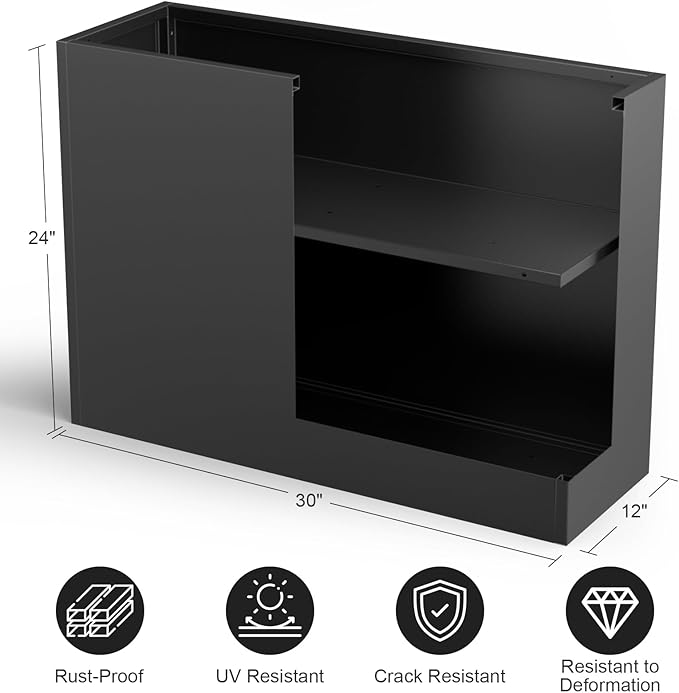 Tall Metal Cube Planter for Outdoor Plants 30" L x 12" W x 24" H, Heavy Duty Steel Large Planter Box with Removable Insert Shelf, Modern Décor for Tall Plants, Trees, Flowers (Black)-Ruum Studio Home